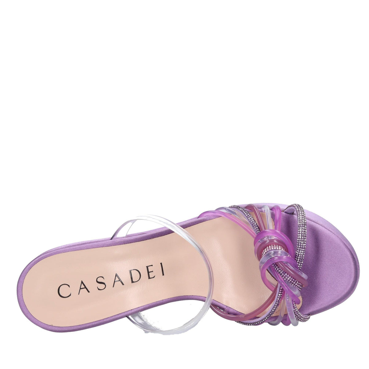 Mules Zeppa in raso plexi e strass 