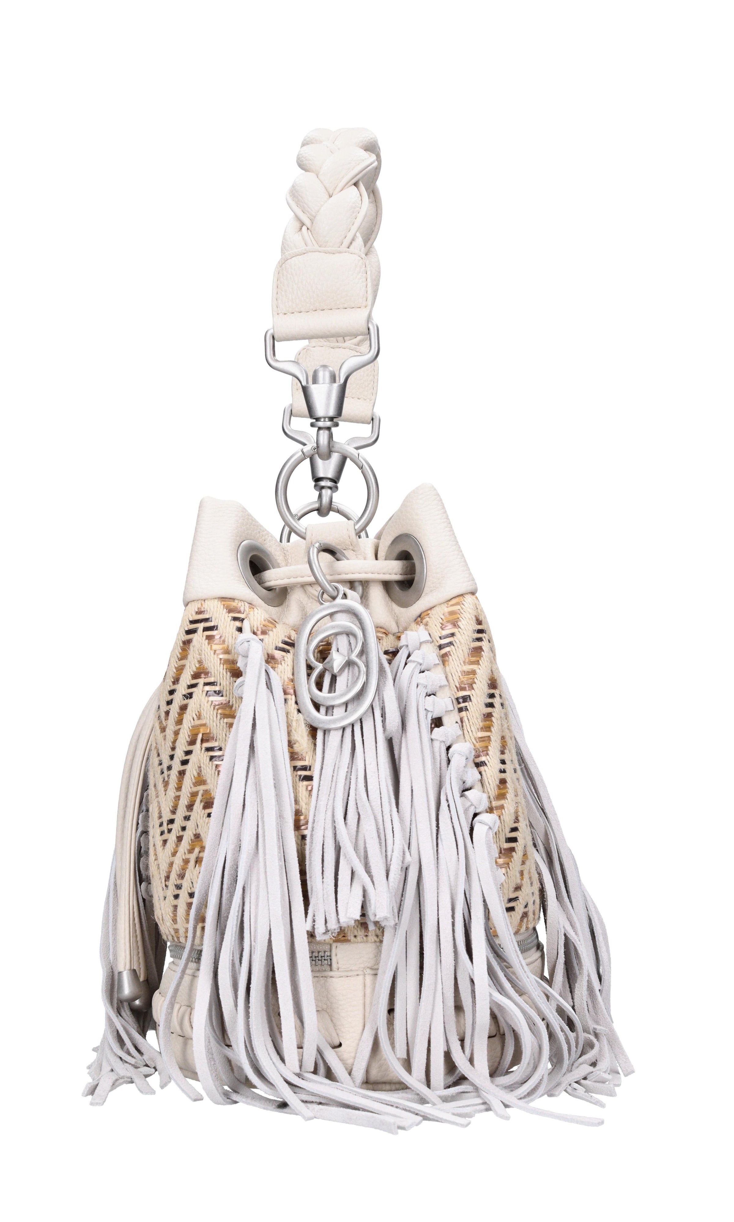 Borsa Legacy Boucket in pelle ecopelle rafia e tessuto 