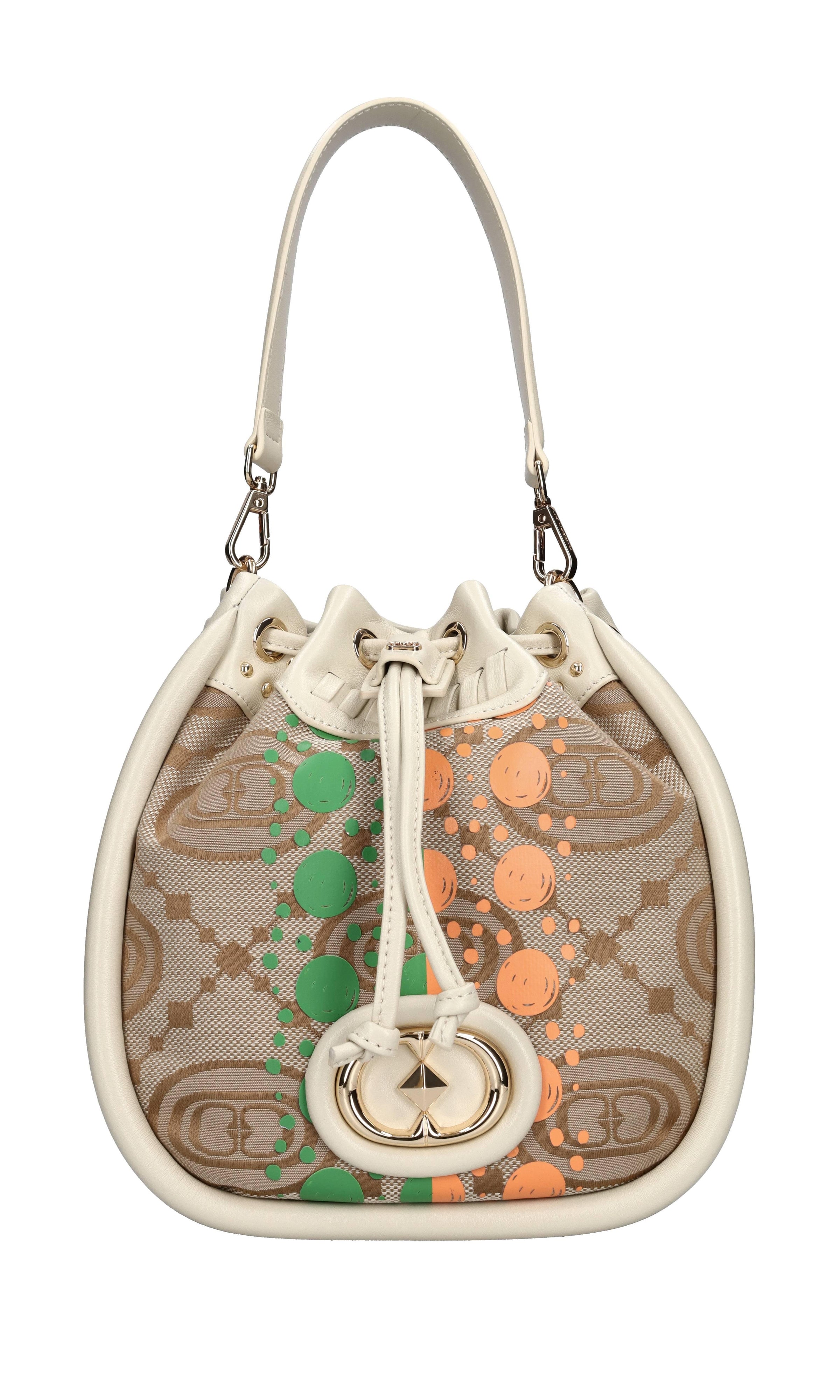 Borsa monogram in pelle e tessuto 