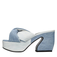 Mules in pelle e tessuto 