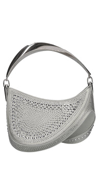 Borsa Spiral Curve in raso e cristalli 