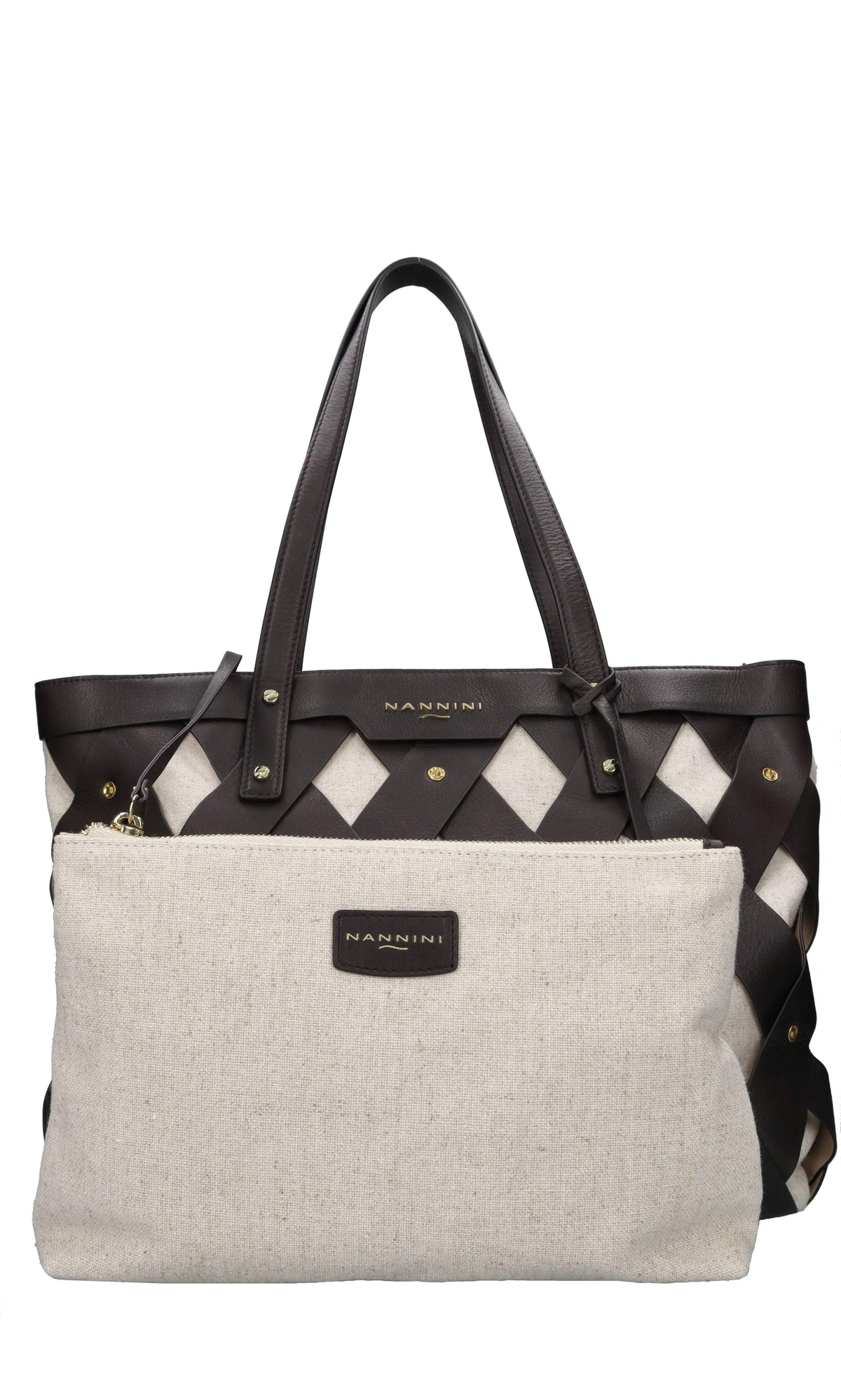 Borsa in pelle e tessuto 
