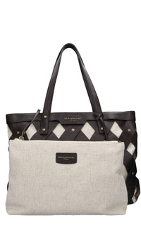 Borsa in pelle e tessuto 