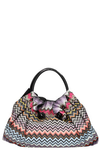 Borsa in tessuto zig zag e pelle 