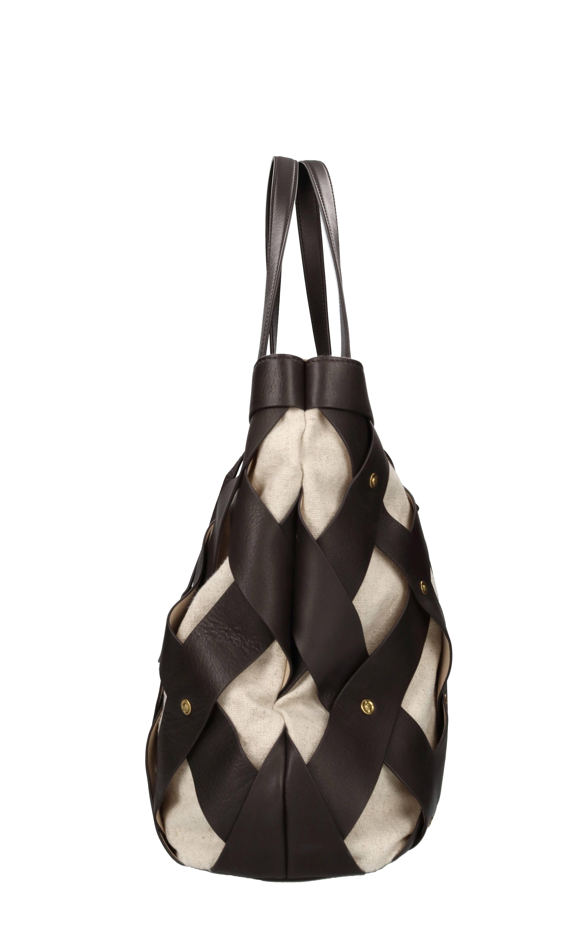 Borsa in pelle e tessuto 