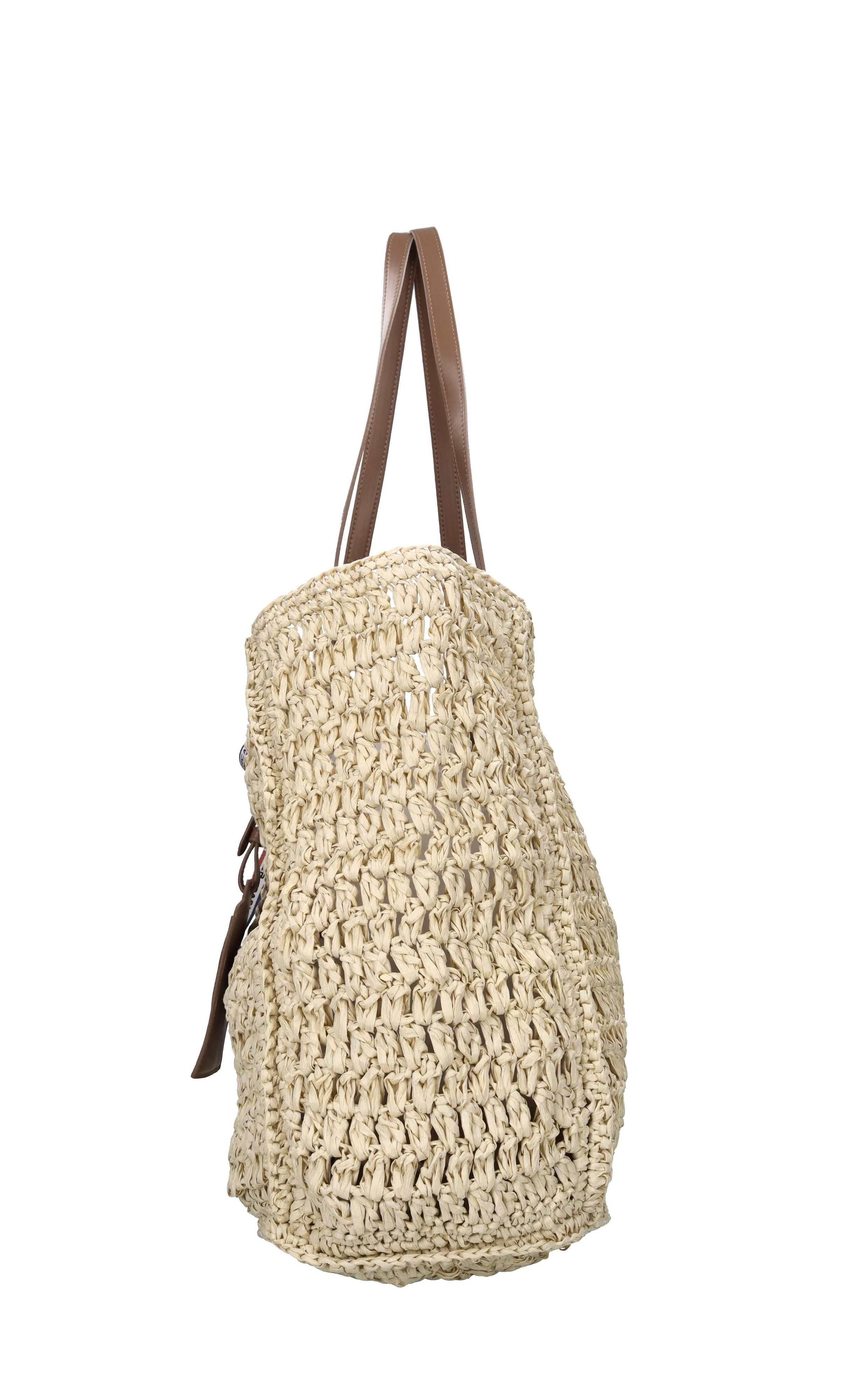 Borsa in paglia naturale e pelle 