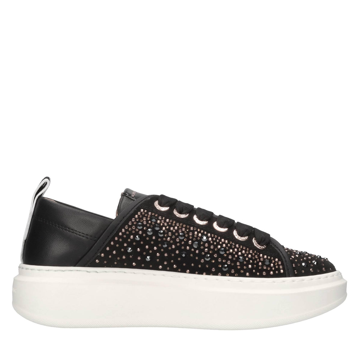 Sneakers in pelle e tessuto e strass 