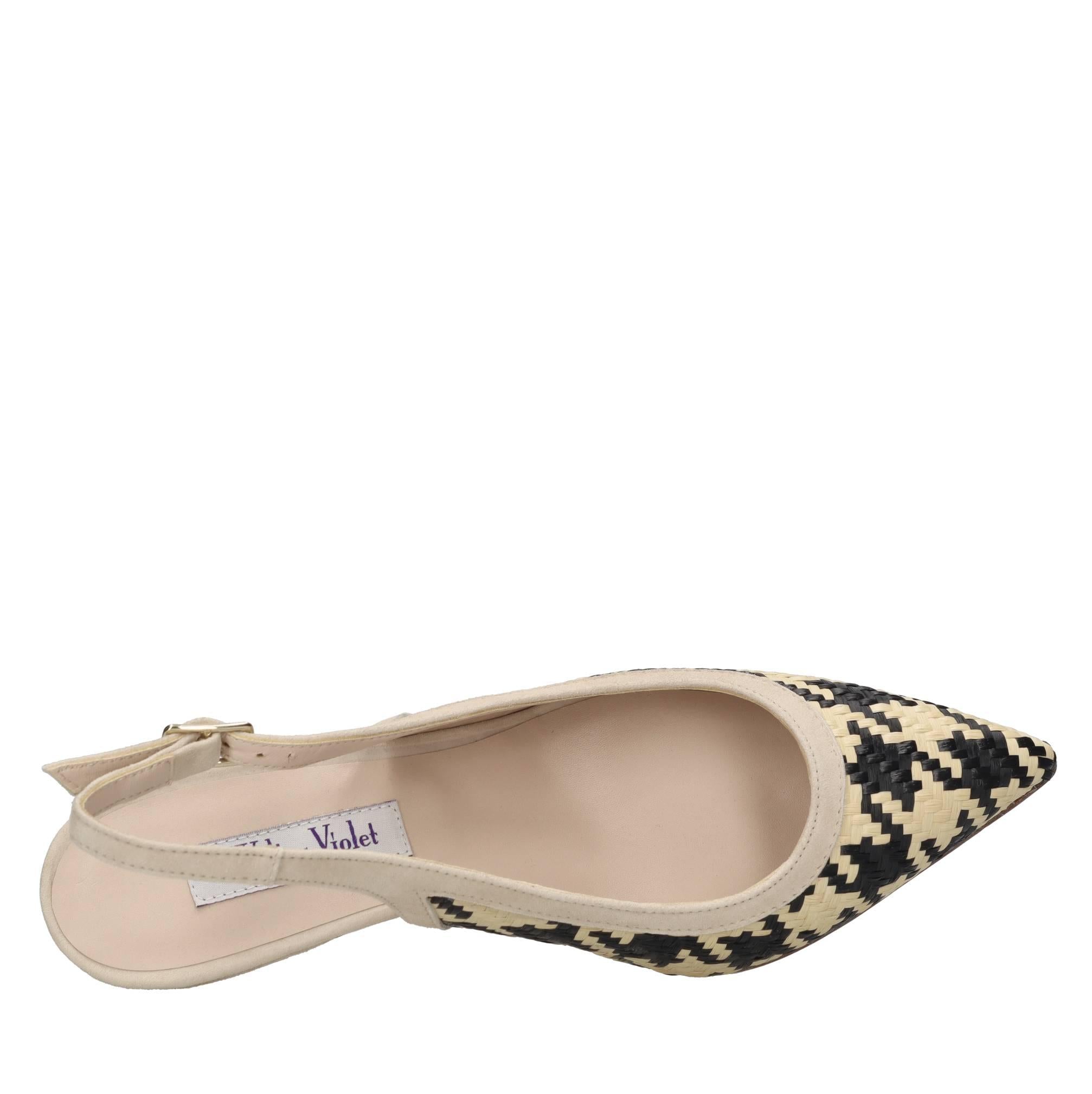 Décolleté slingback in pelle e rafia 
