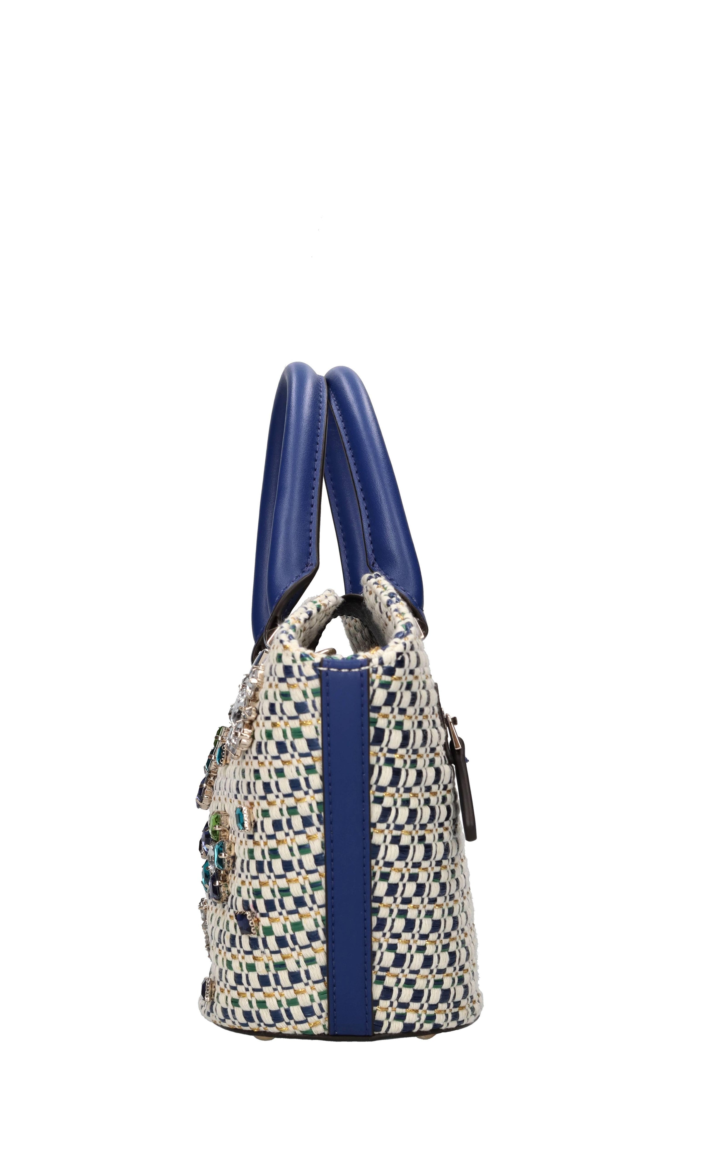 Borsa in tessuto, rafia ed ecopelle 