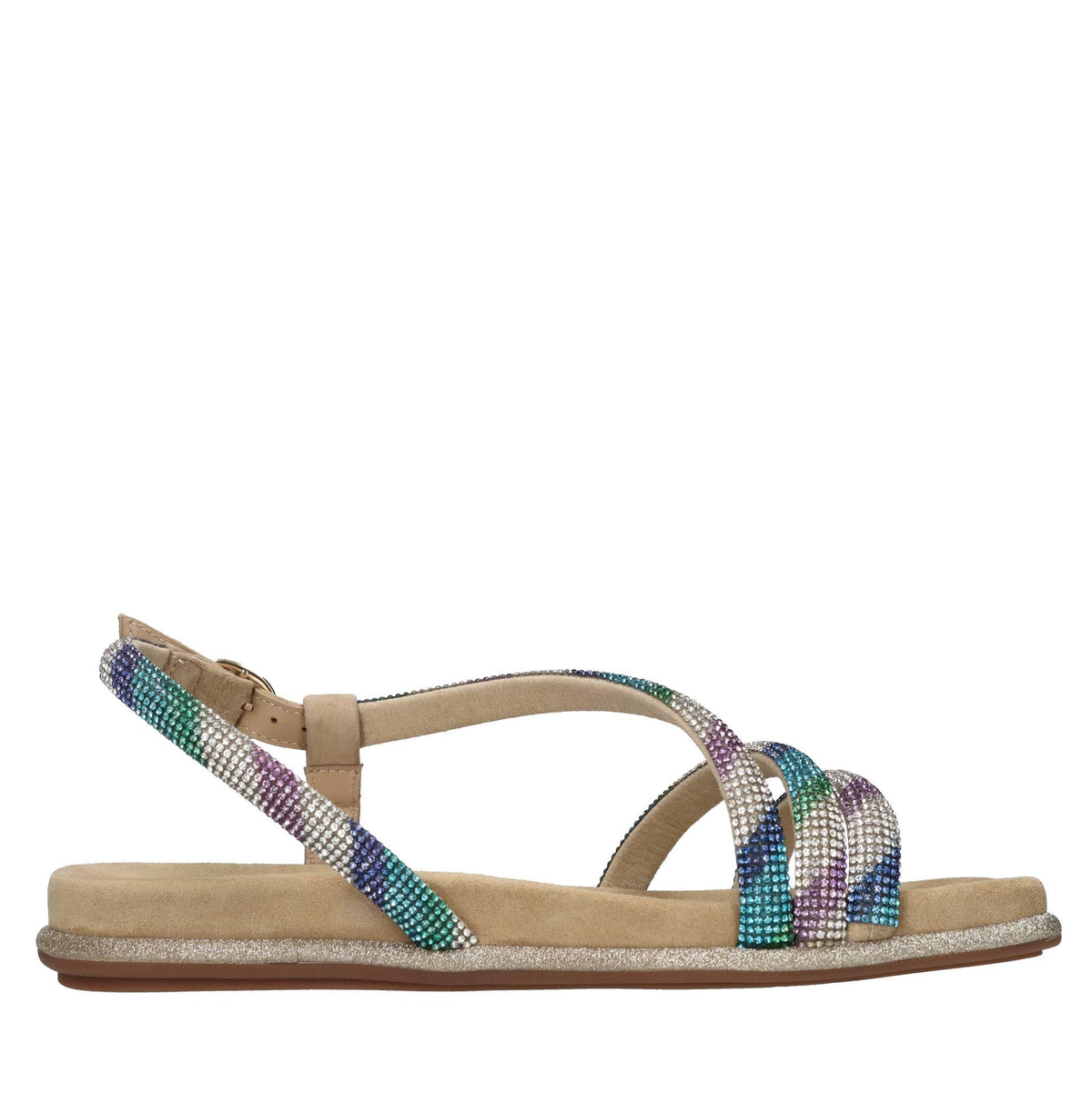 Sandali flat in camoscio e strass 