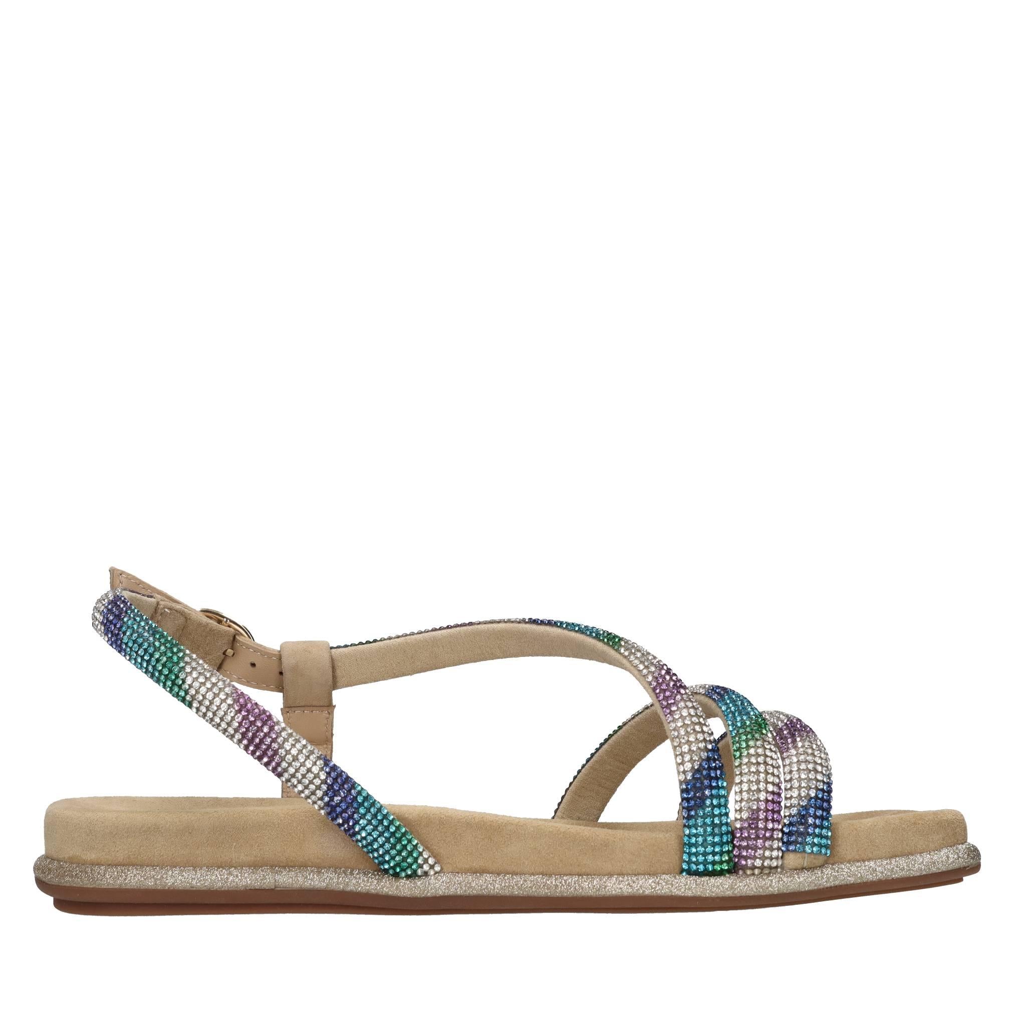 Sandali flat in camoscio e strass 