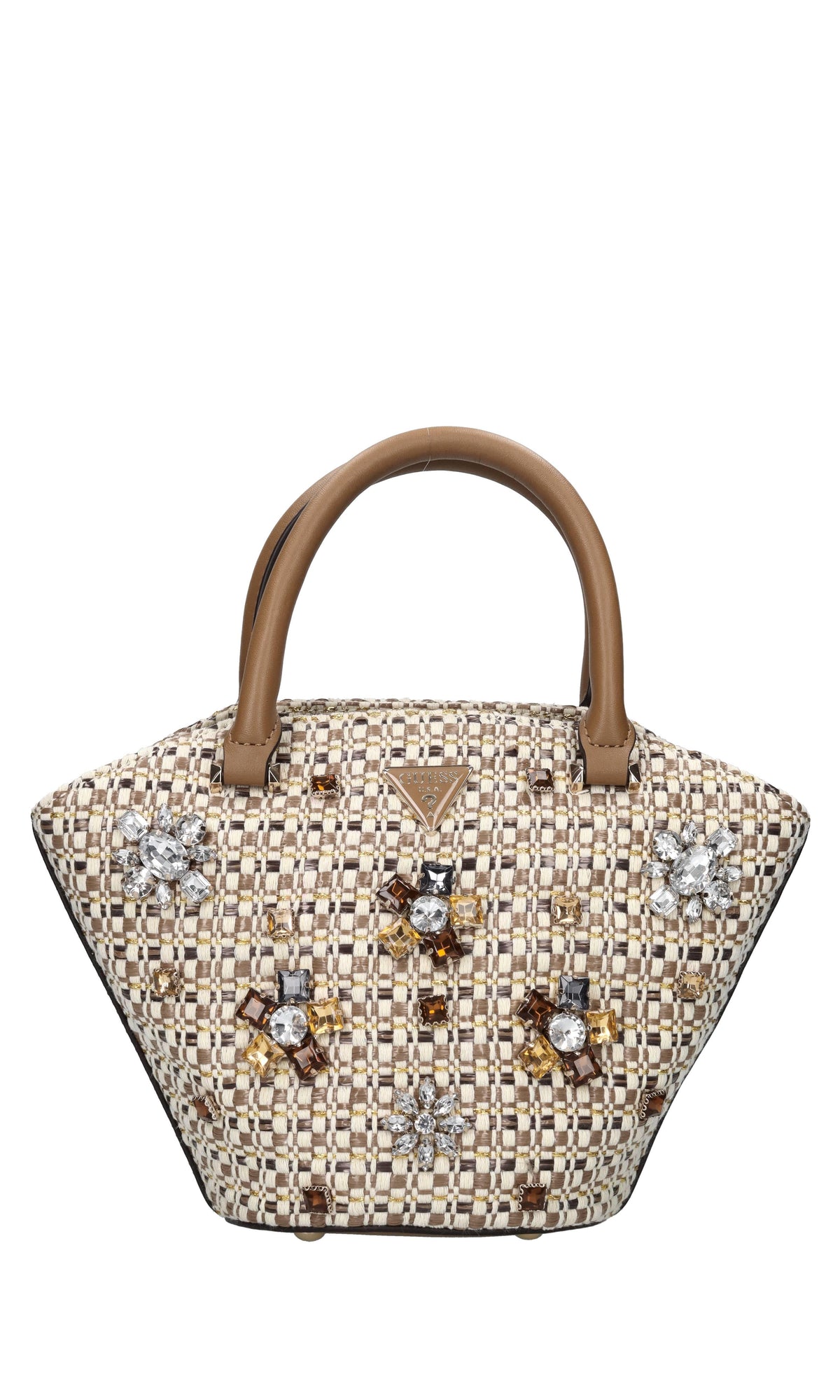 Borsa in tessuto, rafia ed ecopelle 