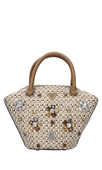 Borsa in tessuto, rafia ed ecopelle 