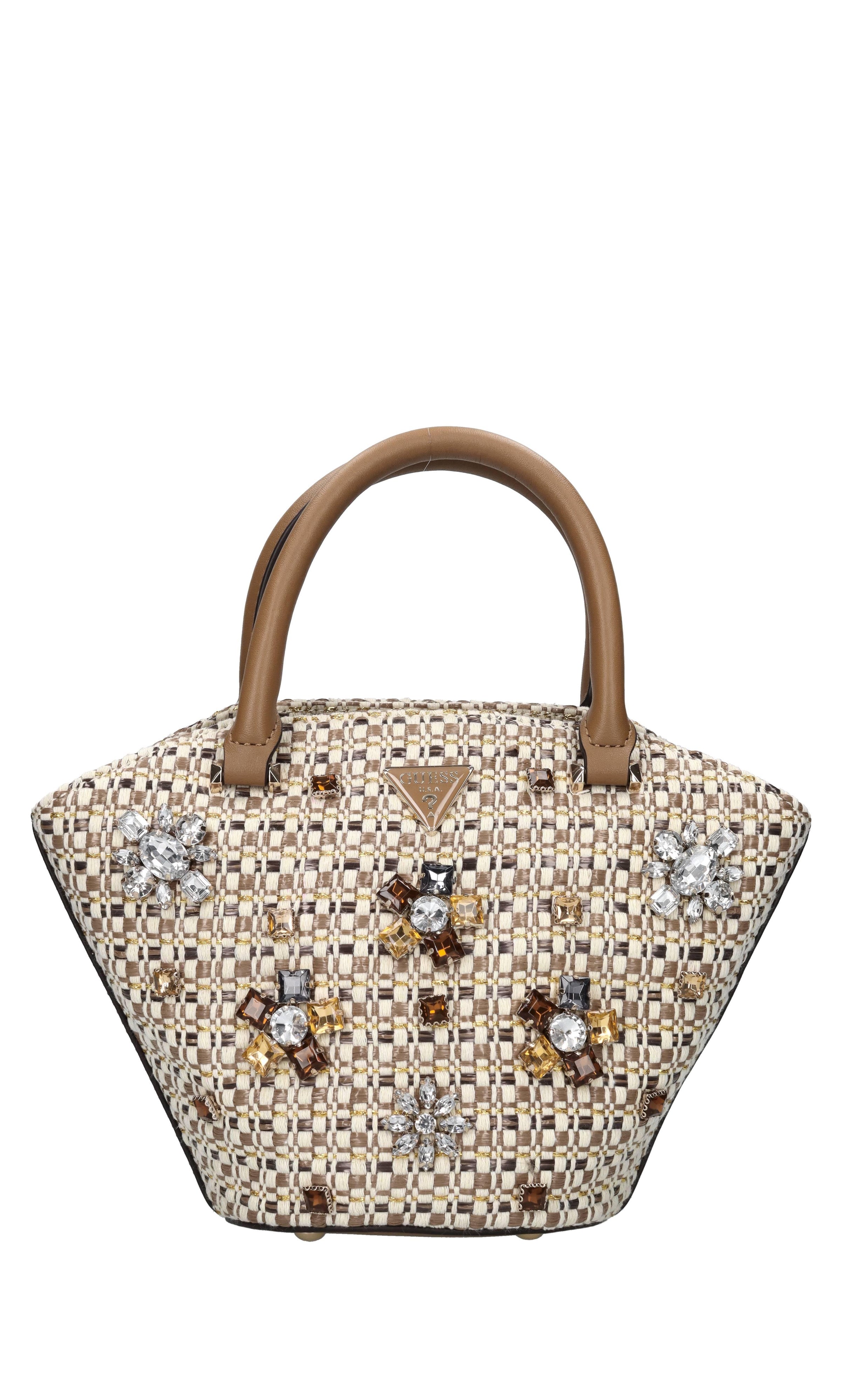 Borsa in tessuto, rafia ed ecopelle 