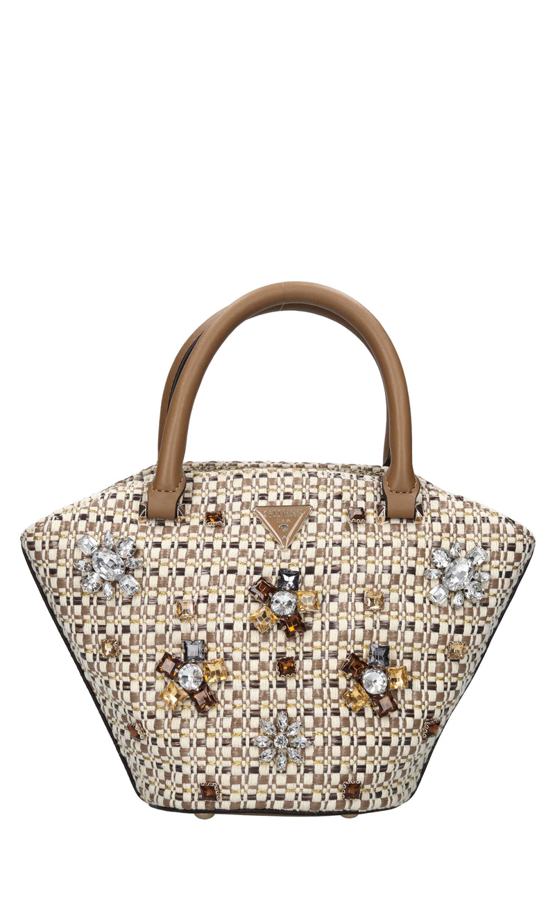Borsa in tessuto, rafia ed ecopelle 