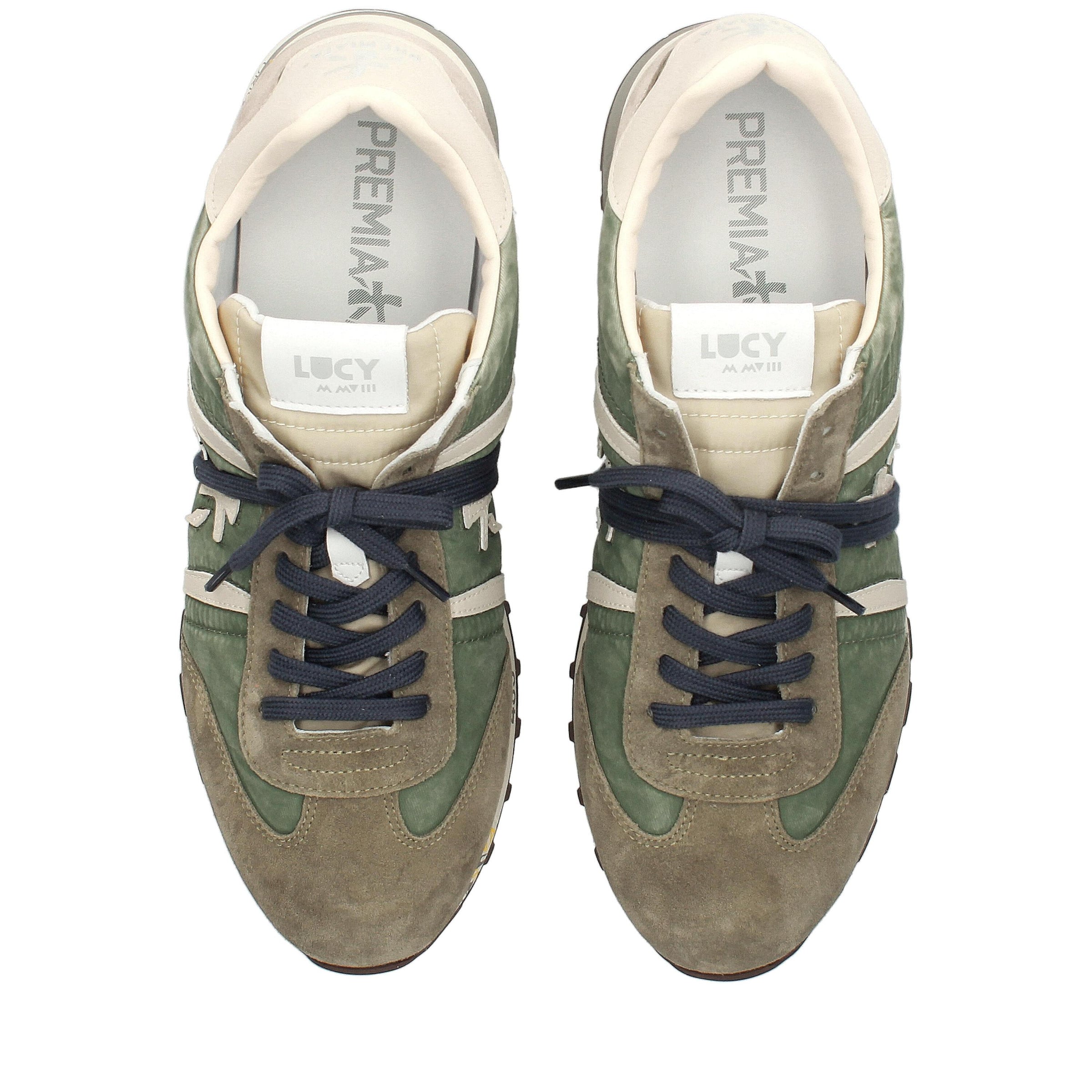 Sneakers in pelle scamosciata, tessuto e inserti in pelle 