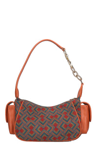 Borsa in pelle e tessuto 