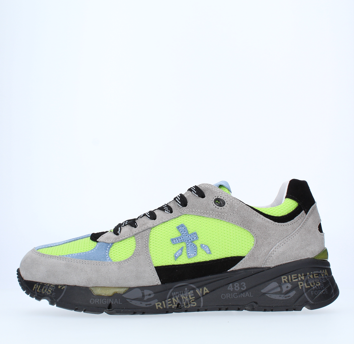 Sneakers in pelle tessuto e camoscio 