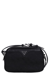 Borsa in tessuto con inserti in ecopelle 