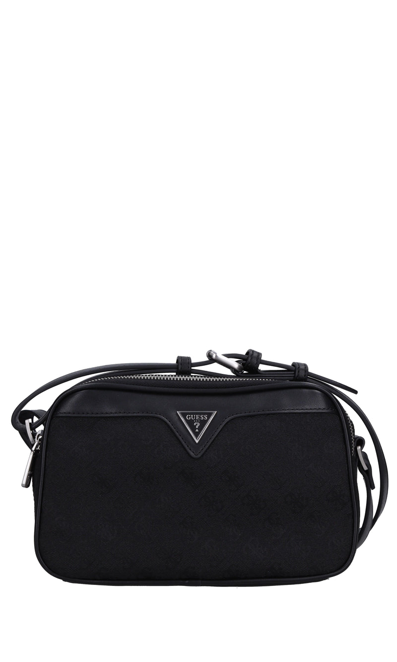 Borsa in tessuto con inserti in ecopelle 