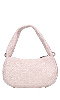 Borsa in ecopelle e rafia intrecciata 