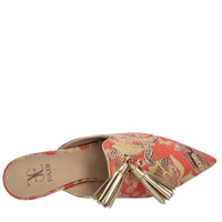 Sabot in pelle e tessuto 