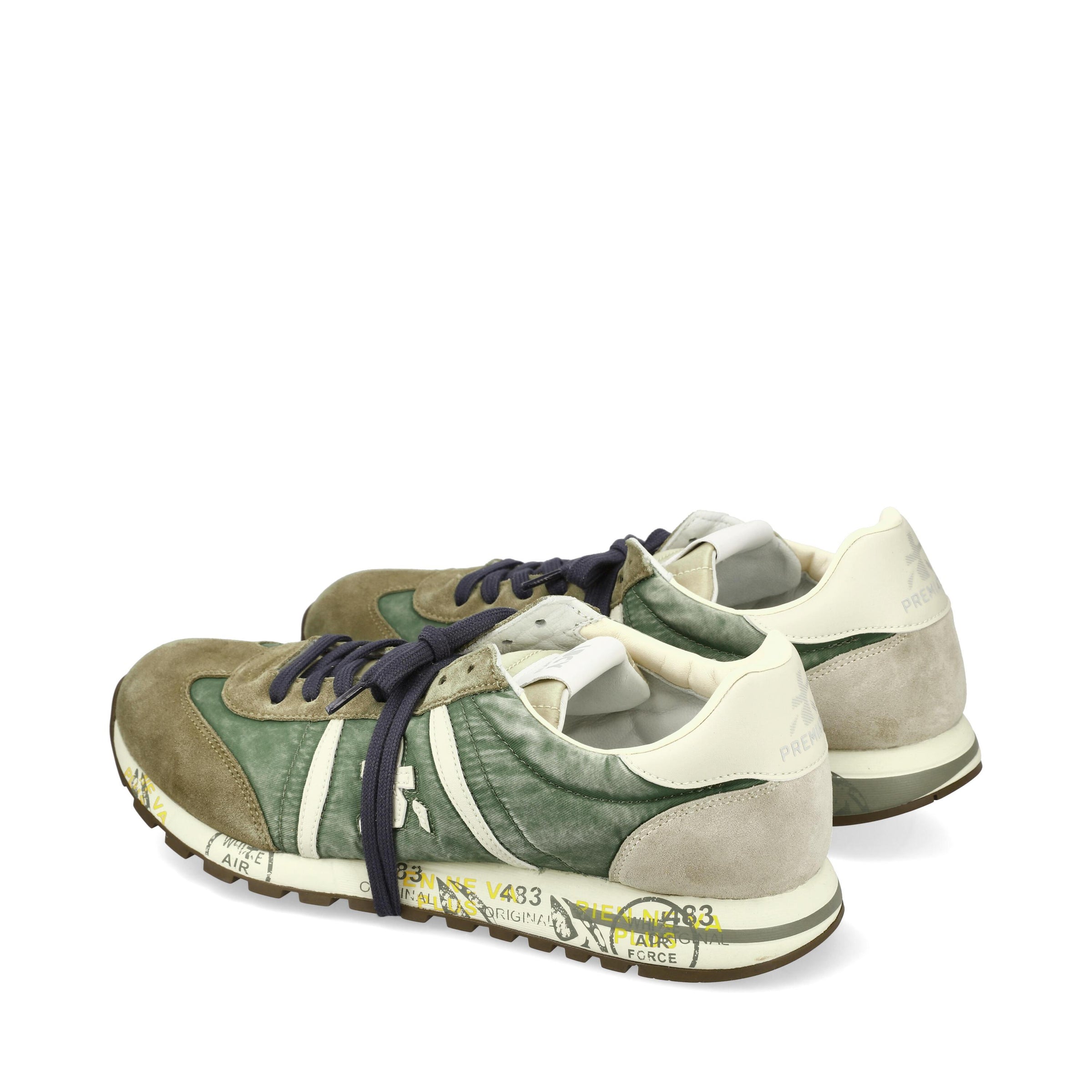 Sneakers in pelle scamosciata, tessuto e inserti in pelle 