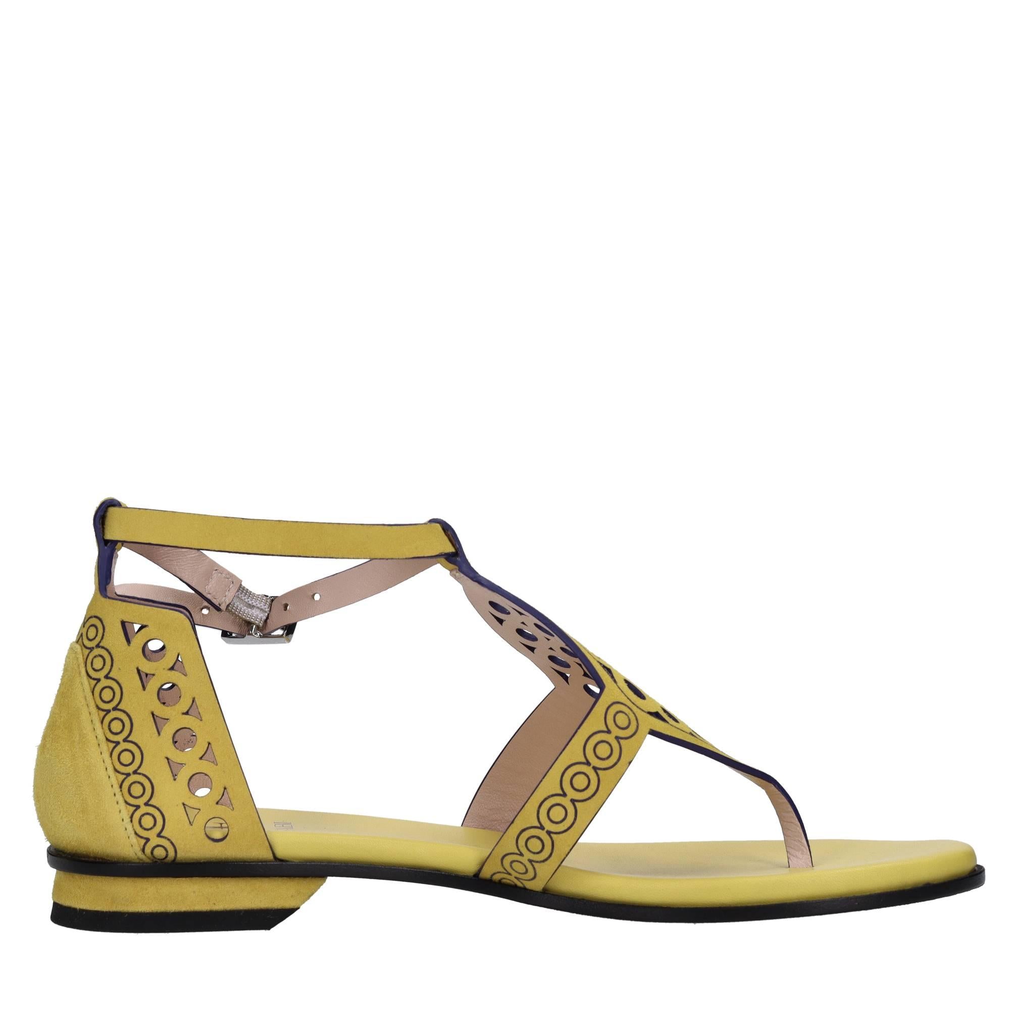 Sandali flat infradito in pelle e camoscio 
