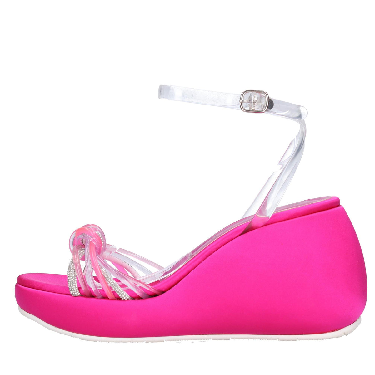 Sandali Zeppa in raso plexi e strass 