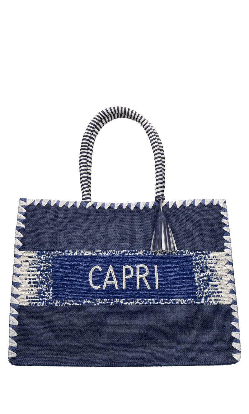 Borsa Capri in juta ,perline e pelle 