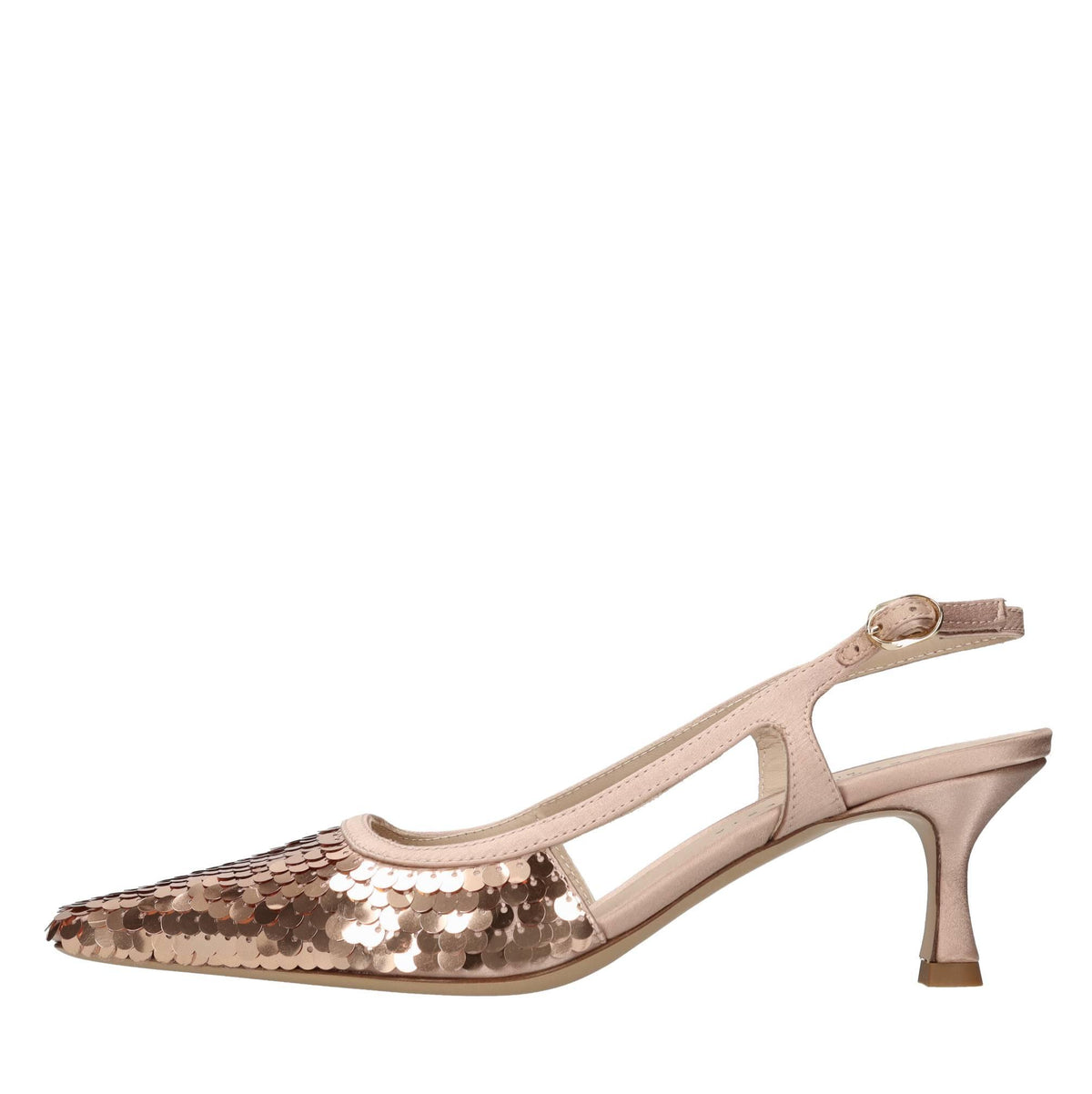 Décolleté slingback in raso e paillettes 