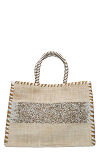 Borsa in juta,perline e pelle 
