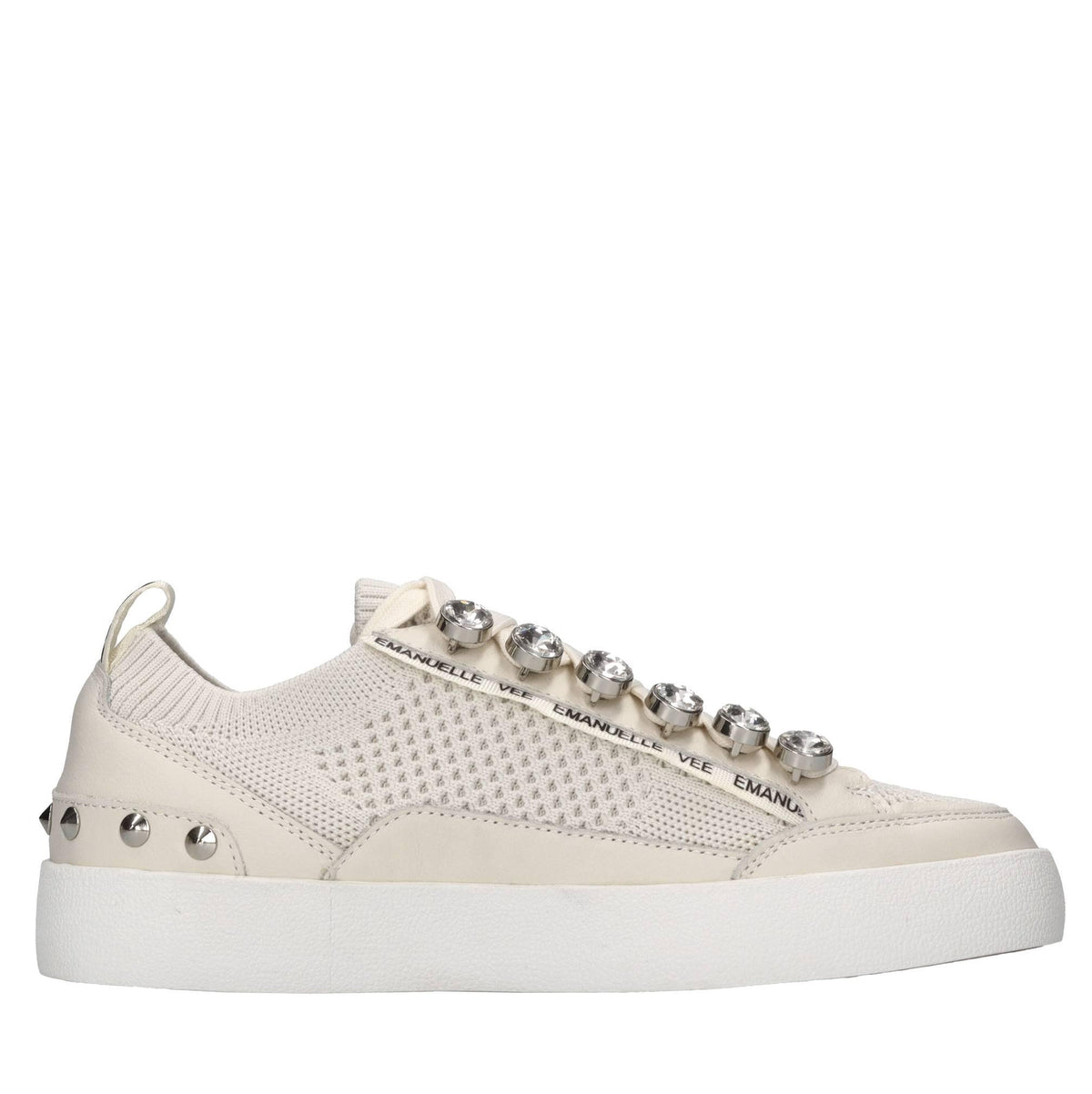 Sneakers in pelle,tessuto e strass 