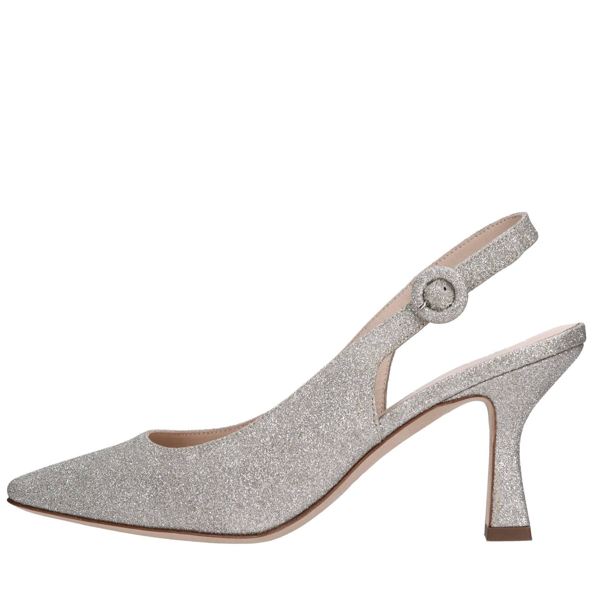 Décolleté slingback in pelle e glitter 