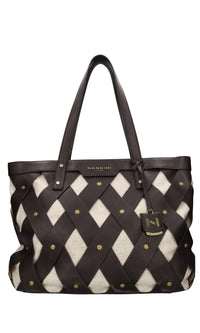 Borsa in pelle e tessuto 