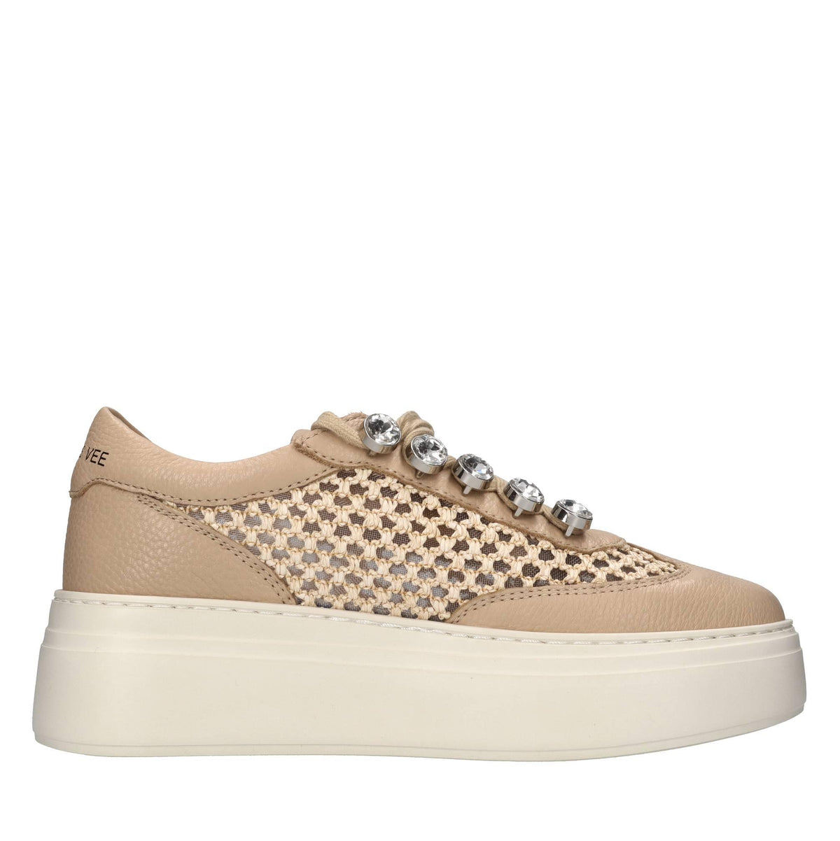 Sneakers in pelle,tessuto e strass 