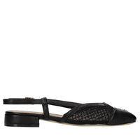 Flat in ecopelle,rete in tessuto e strass 