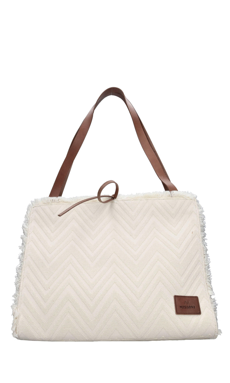 Borsa in tessuto zig zag e pelle 