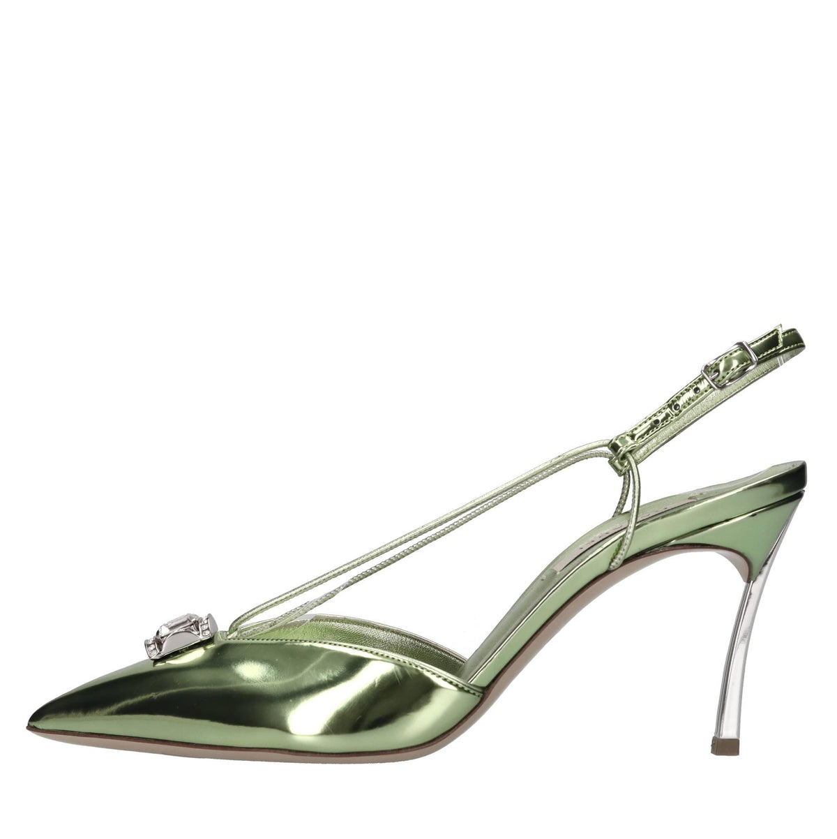 Décolleté slingback blade in pelle con applicazione gioiello 