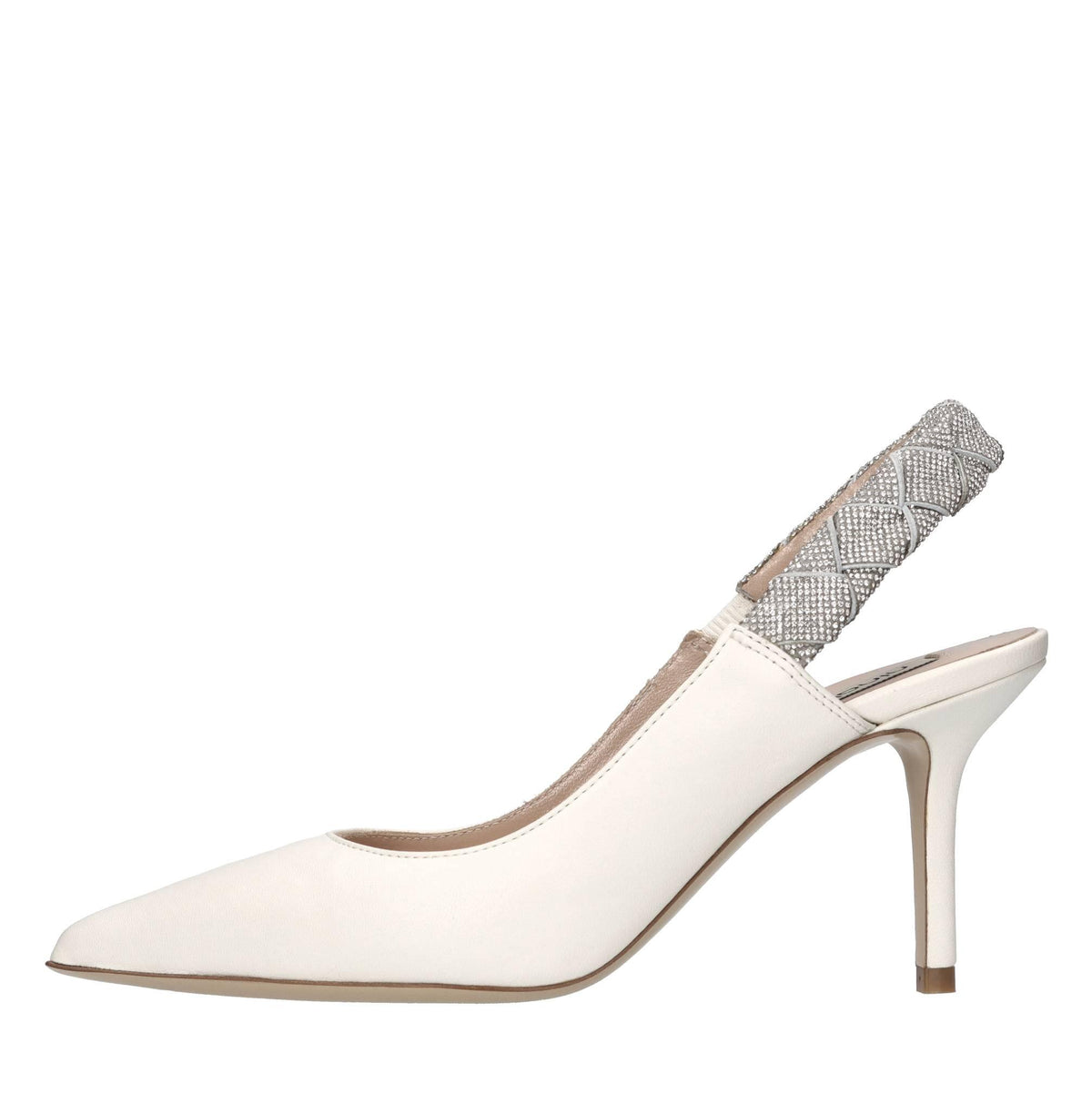 Décolleté slingback in pelle e microstrass 