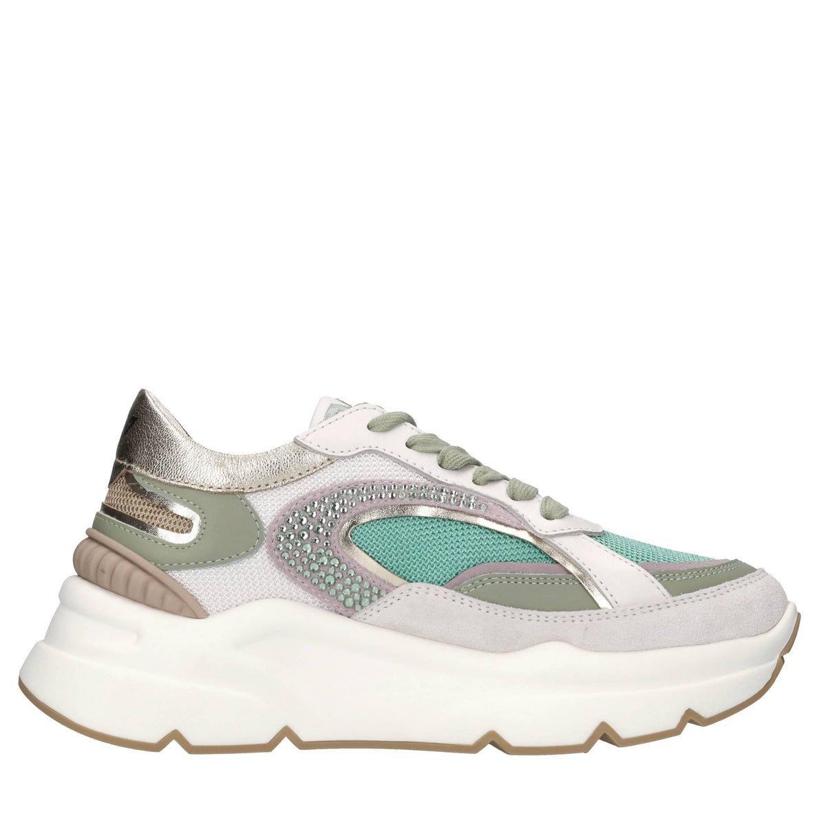 Sneakers in pelle,tessuto e strass 