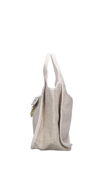 Borsa in pelle e tessuto 