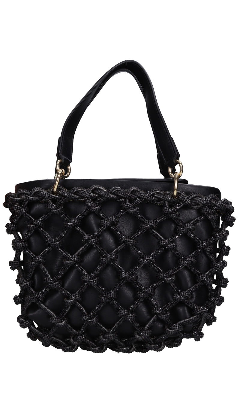 Borsa in ecopelle e strass modello Kobo Knots 