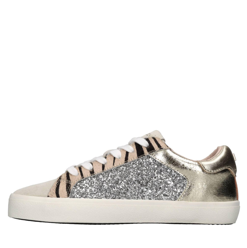 Sneakers in pelle cavallino e glitter 