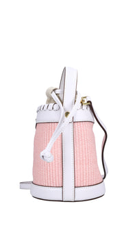 Borsa in rafia con inserti in ecopelle 