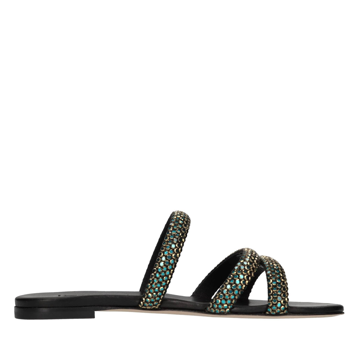 Sandali flat Olimpo Scarabeo in pelle e strass 