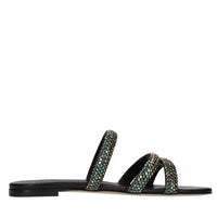 Sandali flat Olimpo Scarabeo in pelle e strass 