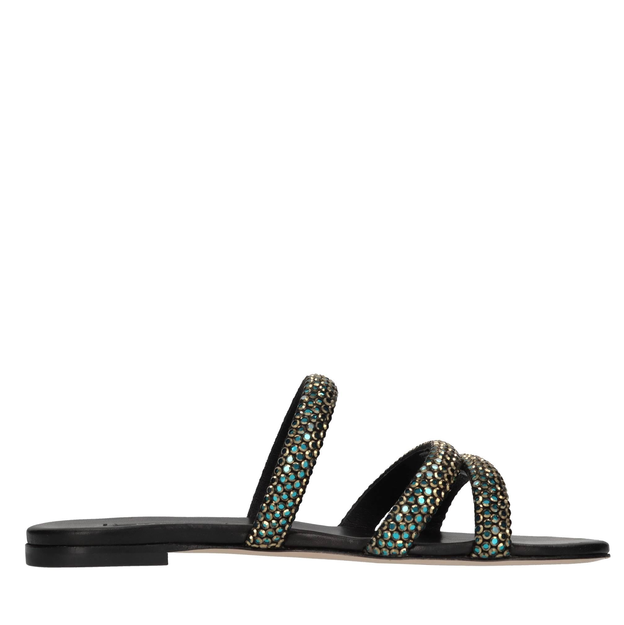 Sandali flat Olimpo Scarabeo in pelle e strass 