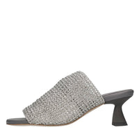 Mules in pelle e tessuto 