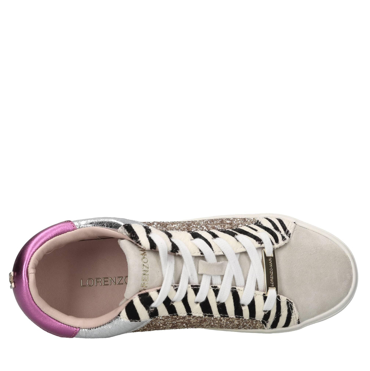Sneakers in pelle cavallino e glitter 